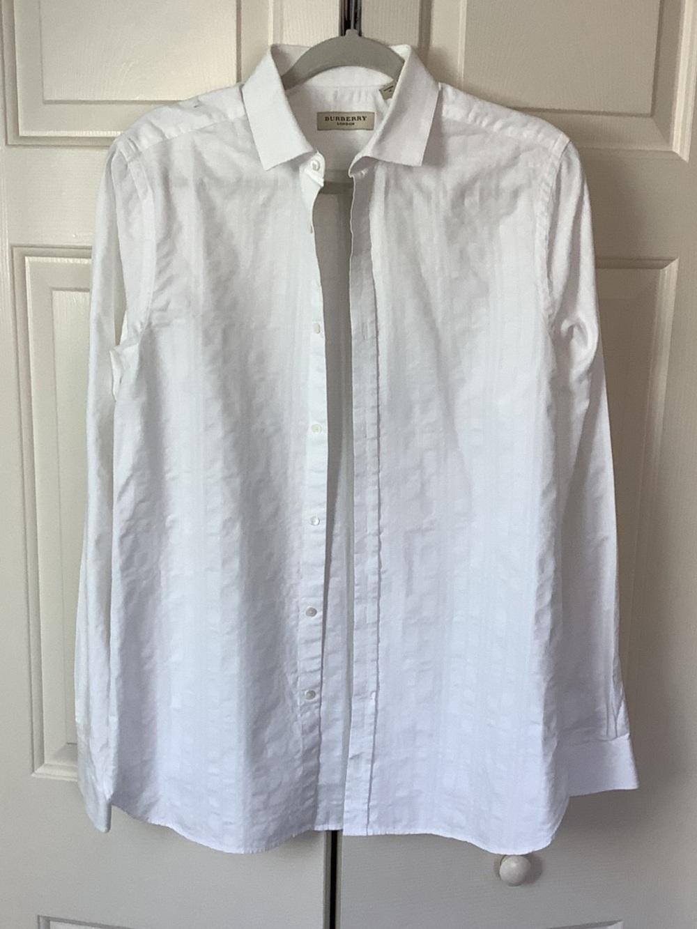 Burberry White Long-Sleeve Men's Dress Shirt. Great for a wedding or just casual